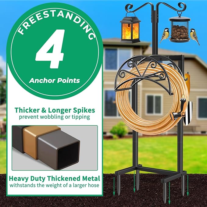 TomCare Garden Hose Holder Heavy Duty Water Hose Holder Holds 160 FT Hoses 4 Spikes Hose Reel Freestanding Hose Hanger Sturdy Hose Storage Stand for Outside Yard Lawn