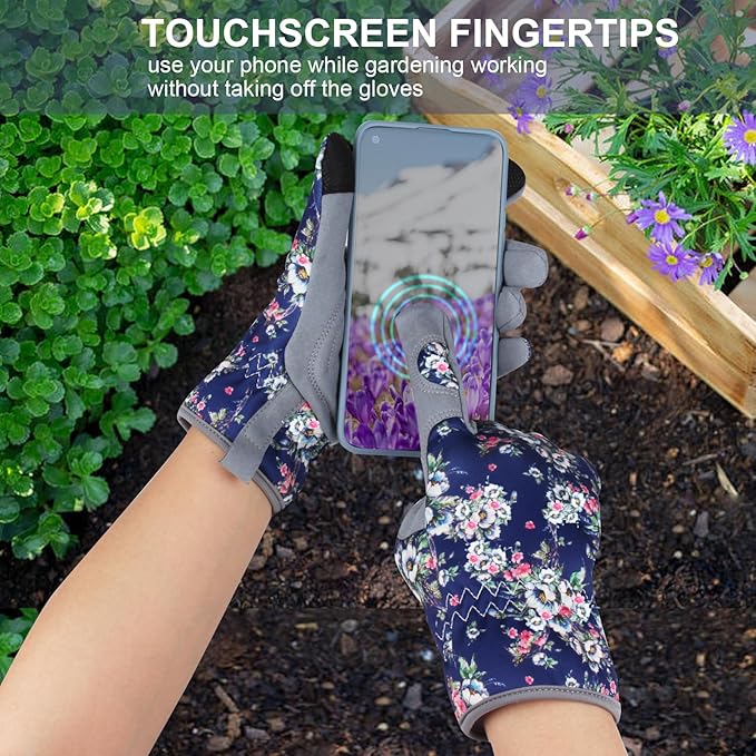 Leather Gardening Gloves for Women Thorn Proof Garden Gloves Touch Screen Working Gloves Gifts,M
