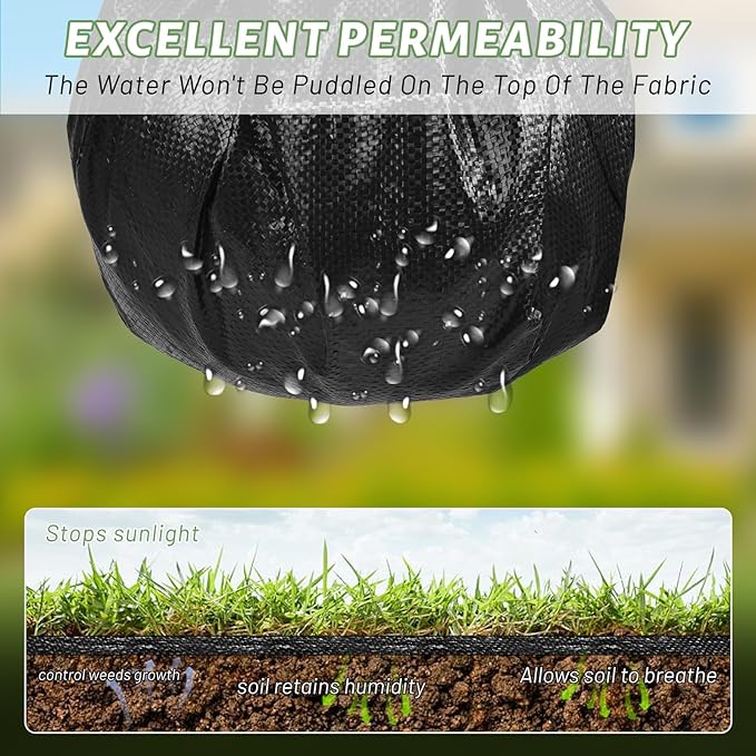 4FT x 100FT Weed Barrier Landscape Fabric,3.2oz Premium Heavy Duty Woven Cloth for Garden,Ground Cover Geotextile Fabric for Gardening, Farming with 20 U-Shaped Securing Pegs