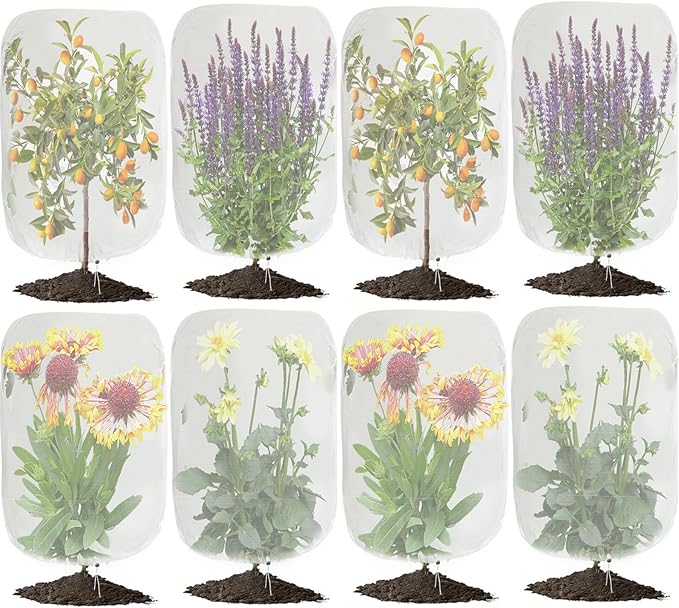 8 Pack Garden Plant Netting, 3.3Ft x 2.7Ft Garden Netting Pest Barrier Mesh Covers Bags with Drawstring Insect Bird Cover Netting Plant Protection Covers for Vegetables Bushes Fruits Tree
