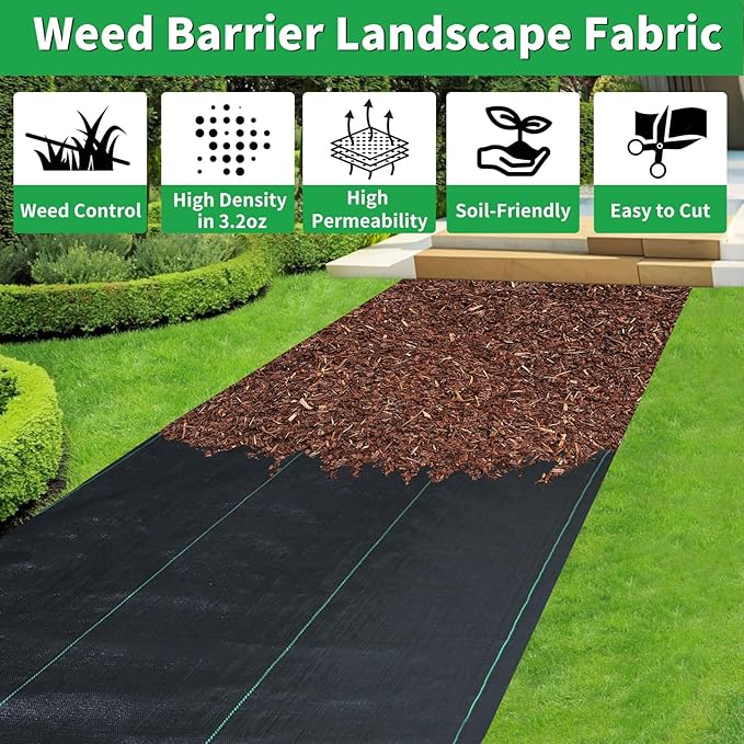 Garden Landscape Fabric Weed Barrier Fabric Heavy Duty,Weed Blocker Fabric, Geotextile Fabric Under Gravel,Garden Tarp to Prevent Weeds, Landscaping Fabric, Driveway Fabric (3ft x 180ft)