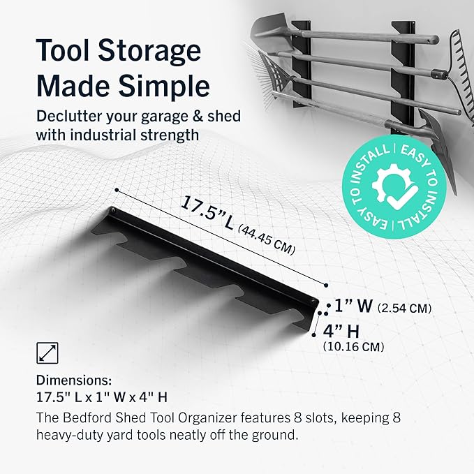 StoreYourBoard Horizontal Shed Tool Organizer - Garage Organization Wall Mount Tool Storage Rack - Heavy Duty Steel Tool Organizers and Storage for Shovels, Rakes, Brooms, Mops - Holds Up to 200 lbs
