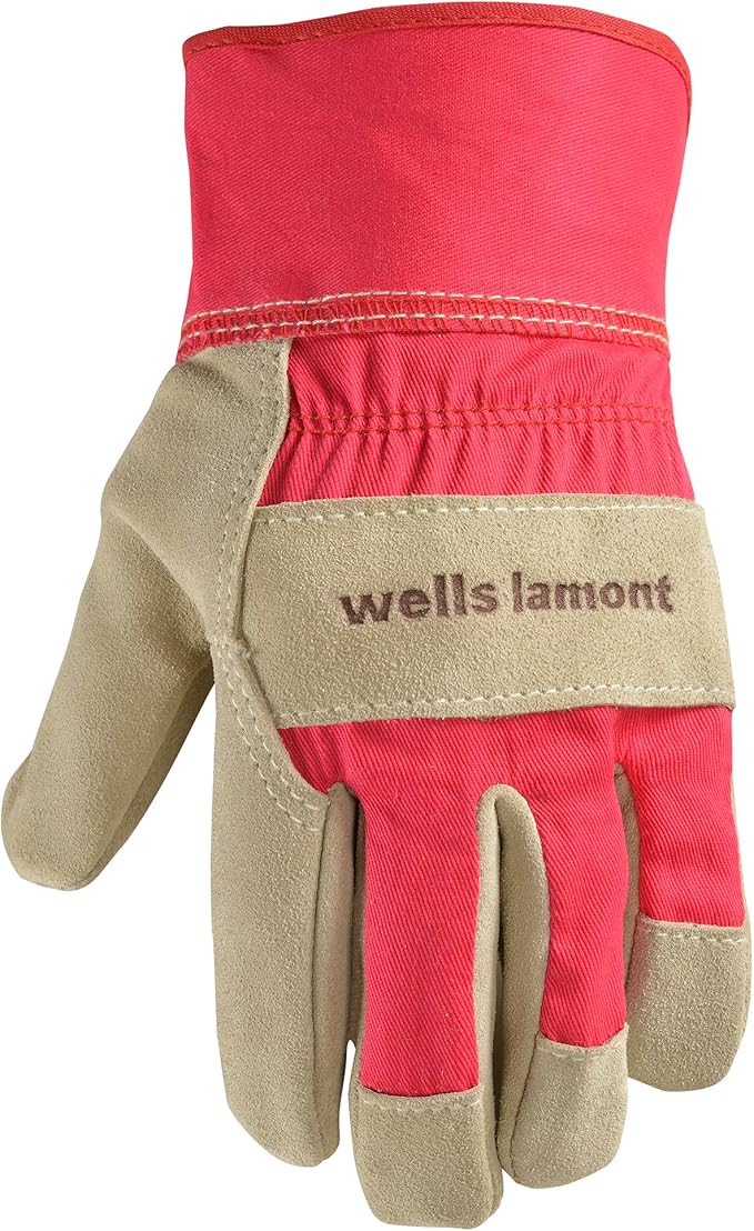 Wells Lamont Women's Heavy Duty Leather Palm Work Gloves with Safety Cuff, Pink, Small (4113S-800)