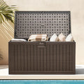 DWVO 230 Gallon Resin Outdoor Storage Box, XXL Double-Wall Waterproof Deck Box with Divider, Doubles as Table or Seating with 1000 lbs Capacity, Lockable (Brown)