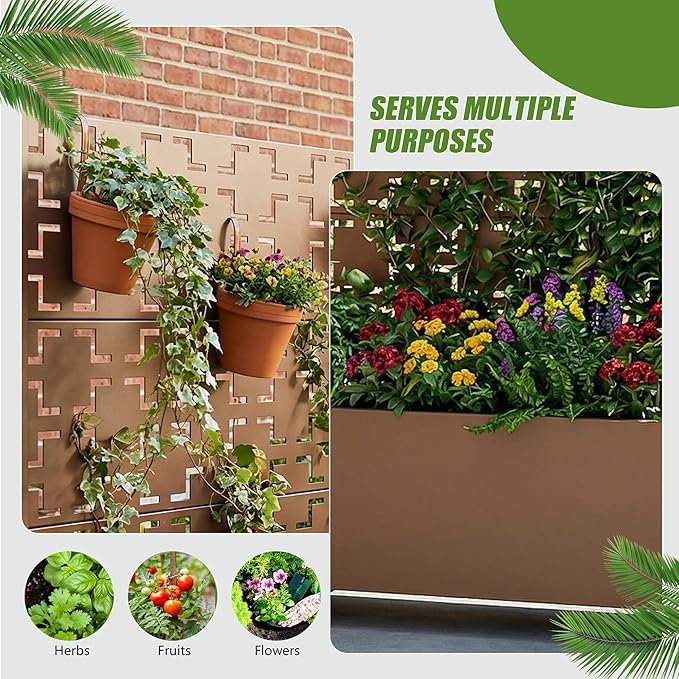 Casaphoria Metal Raised Garden Bed with Trellis and Wheels, 47"x47"x16" Planter Box for Climbing Plants, Vegetables & Vines, Features Drainage Holes and Privacy Screen, Brown-Square