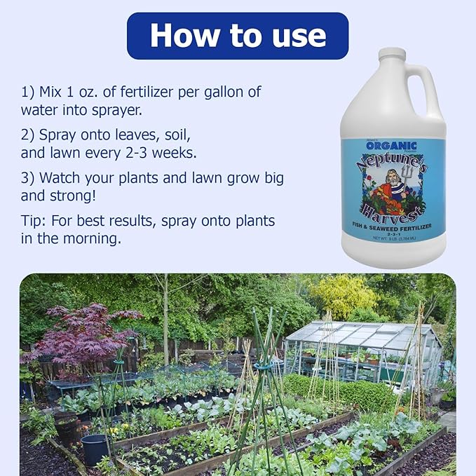 Neptune's Harvest Fish & Seaweed Liquid Fertilizer (2-3-1) - 1 Gallon Bottle - Plant Food for Garden - Indoor & Outdoor Organic Plant Fertilizer for Vegetables, Flowers, Fruit, and Lawns