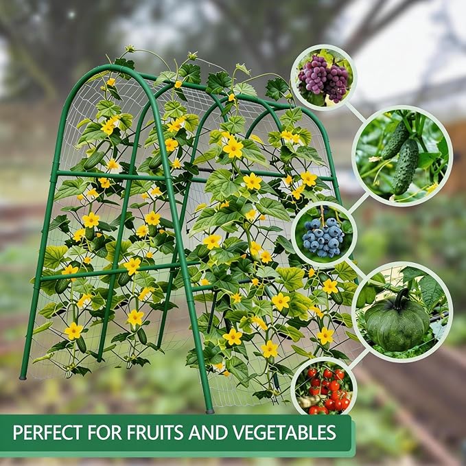 Garden Arch Trellis for Climbing Plants Outdoor, 4 ft x 4 ft Cucumber & Melon Trellis for Raised Beds, u-Shape Plant Support for Climbing Vegetables, Grapes & Roses, Green