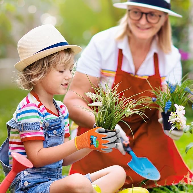 WAWSAM Kids Gardening Gloves 3 Pairs Toddlers Rubber Coated Work Gloves Children Garden Gloves