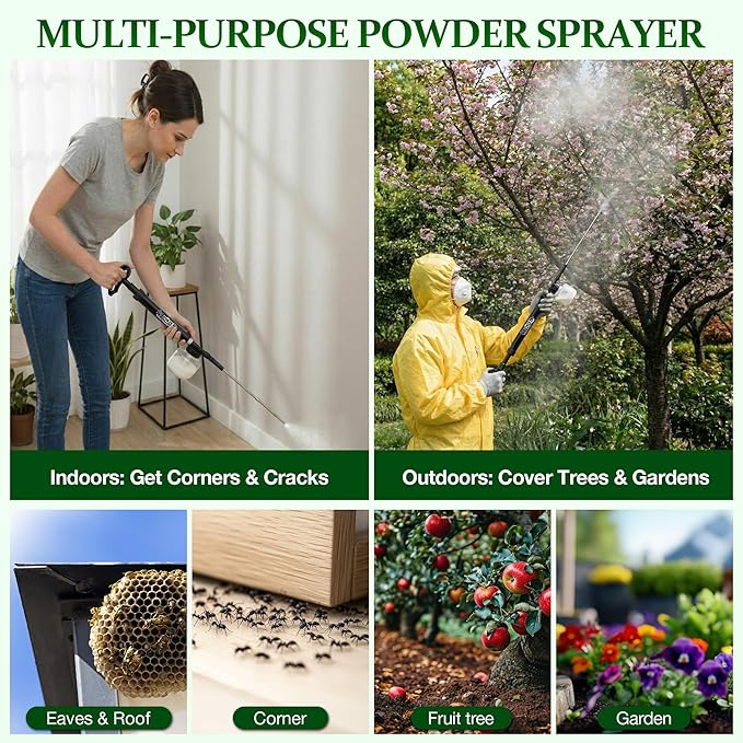 Diatomaceous Earth Powder Duster Adjustable Up to 35.4", Output Adjustable Pump Bulb Duster Powder Sprayer for Pest Control Garden Indoor Home Organic Gardening Agricultural Supply