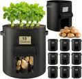 10 Pcs 15 Gallon Potato Grow Bags with Flap Grow Containers Bucket Nonwoven Fabric Garden Bags Potato Planter Pots with Handles Potato Growing Containers for Planting Potatoes Tomato Vegetables, Black