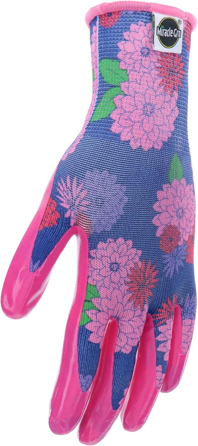 Miracle Gro Women's Nitrile Coated Grip Floral Pattern Gardening Work Gloves
