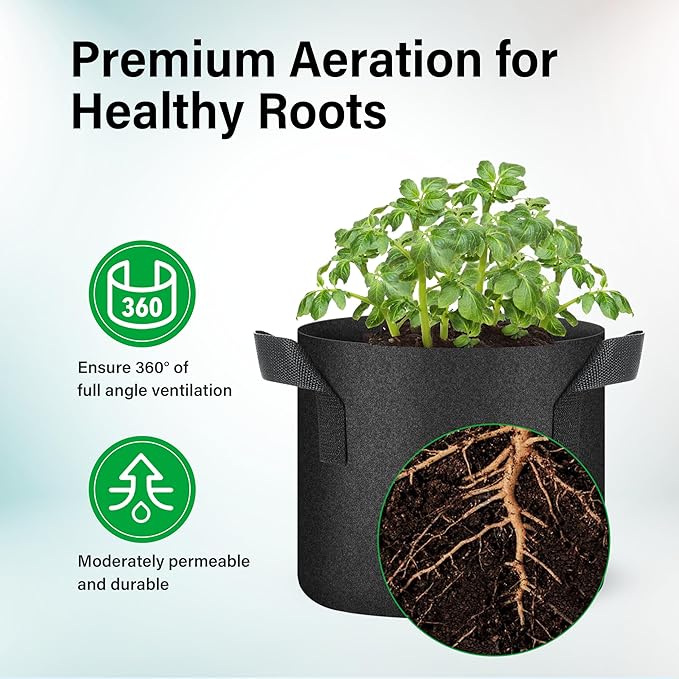 YSSOA 5-Pack 3 Gallon Grow Bags, Aeration Nonwoven Fabric Plant Pots with Handles, Heavy Duty Gardening Planter for Potato, Tomato, Vegetable and Fruits, Black 2024 Version