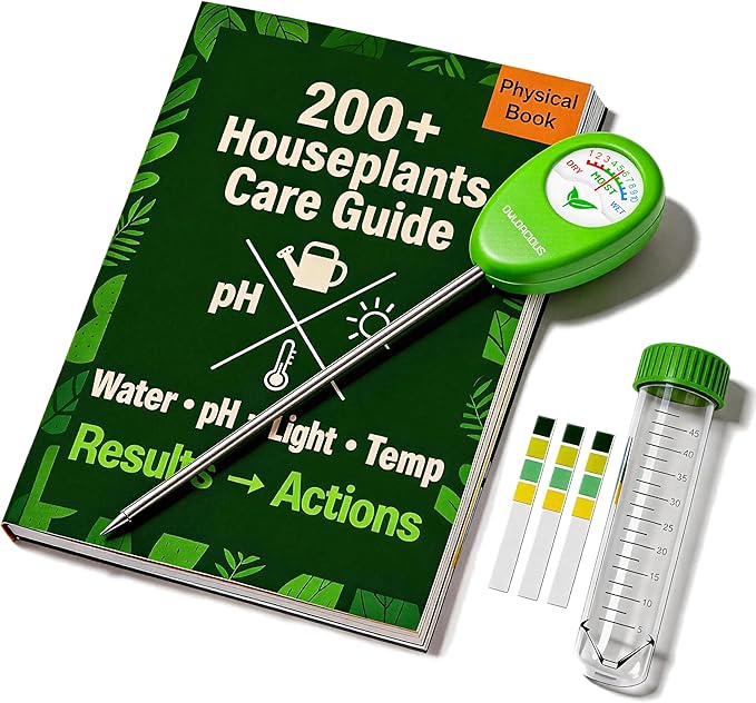 Soil Moisture Meter for Plants – Includes 200+ Houseplants Guide (Letter Size), 25 pH Test Strips & Sample Tube. Water Gauge for Indoor & Outdoor Plants.