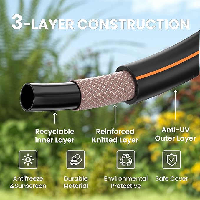 Giraffe Tools Garden Hose 75ft x 5/8", Water Hose Heavy Duty, Lightweight, Flexible Hybrid Hose with Swivel Handle, Male to Female Fittings