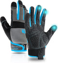 Grip Utility Mechanic Work Gloves for Men & Women, Non-Slip Silicone Box Handling Gloves Touch Screen, Durable, Breathable (Medium, Blue-Grip)