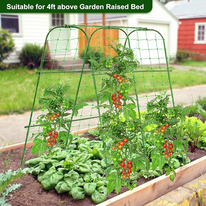FOLLOOK Garden Cucumber Trellis for Climbing Plants Outdoor, 48x48inch U-Shape Arch Trellis for Garden Raised Bed, Plant Support for Grape Vine Tomato Vegetable Pea Bean, Green