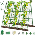 51" x 53" Cucumber Trellis for Raised Bed, A-Frame Garden Trellis for Climbing Plants Outdoor, Rust-Proof Metal Support for Tomato, Peas, Beans, Zucchini & Vines, with Netting & Clips
