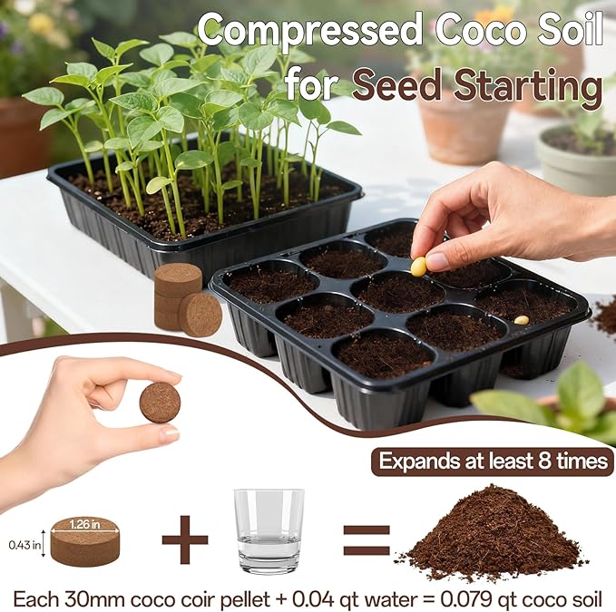 Halatool 55 Pcs Coco Coir Pellets, Coconut Soil Pellets for Seed Starting, Potting Soil Mix, Cat Grass Soil, Compressed Dirt Pods for Plants, Vegetables, Fruits, Flowers