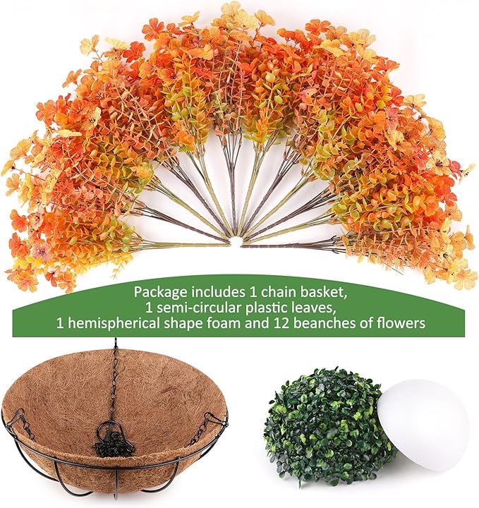 Artificial Flowers Hanging Plants in Basket, Artificial Hanging Flowers for Spring Outdoor Indoor Decor, UV Resistant Hanging Baskets with Fake Flowers for Spring Summer Patio Garden Porch Decor