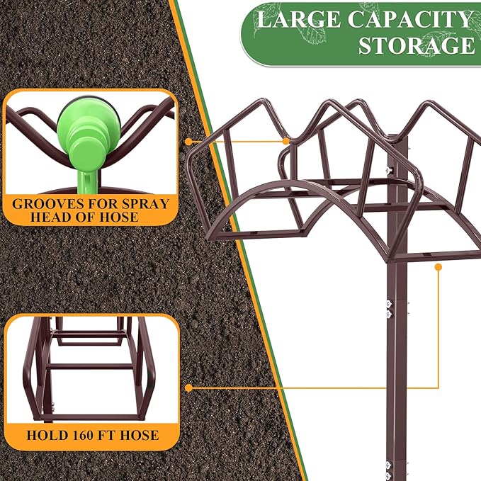 Super Stable Garden Hose Holder, Detachable Water Hose Holders, Hose Storage Stand Holds 150-Feet Hose, Free Standing Water Hose Holders for Outside Yard Lawn (Bronze)