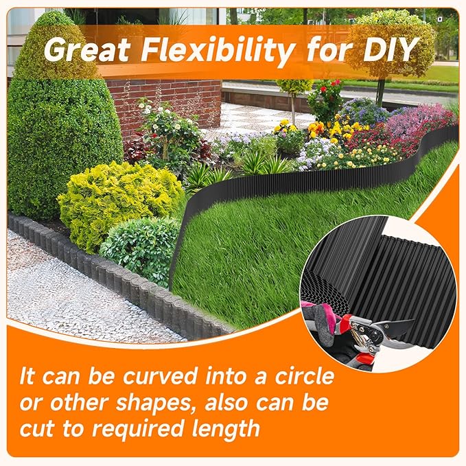 Corrugated Garden Edging,6"×40Ft Galvanized Steel Landscape Edging & Lawn Edging Border,Metal Garden Border for Flower Beds,Garden,Lawn,Raised Beds & Tree Surrounds(Black)