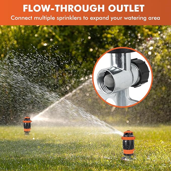 RESTMO Gear Drive Sprinkler with Metal Spike Base, 5-Pattern Heavy Duty Gardening Watering System, Multi-Adjustable Lawn Sprinkle for Garden Plant, Flower Bed and Large Yard Area Watering, Orange