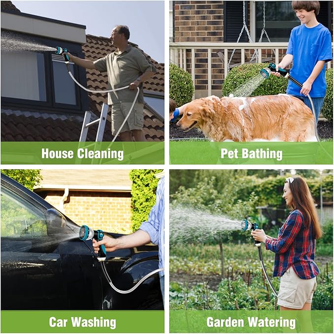 Garden Hose 25 ft, Stainless Steel Metal Water Hose with Nozzle, Flexible and Durable, Rust Proof, No-Kink, Heavy Duty, Leakproof 3/4'' Brass Fittings, Lightweight Hose for Patio, Lawn
