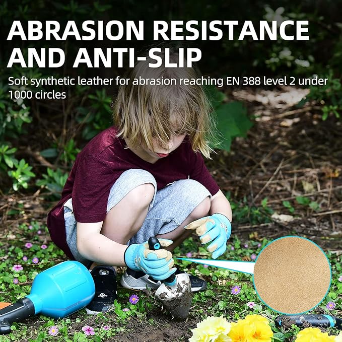 Vgo... 1-Pair Age 4-5 Kids Gardening Gloves,Children Yard Work Gloves,Soft Safety Outdoor Playing Gloves (Size S,Blue Rabbit, KID-SL7362)