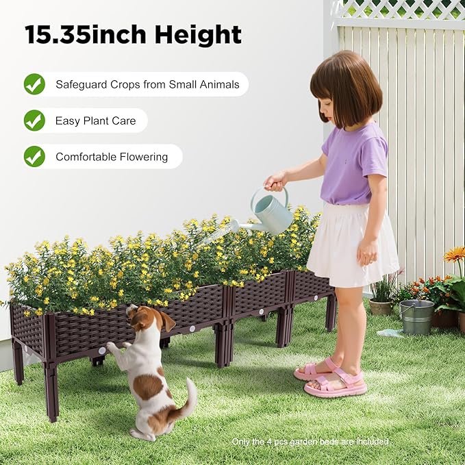 Raised Garden Bed with Legs, Outdoor Plants Planter Box Plant Pots Elevated Garden Boxes, Plastic Raised Beds for Gardening Vegetables Herb Flower Plants, Perfect for Indoor Outdoor Planting, 4 Boxes