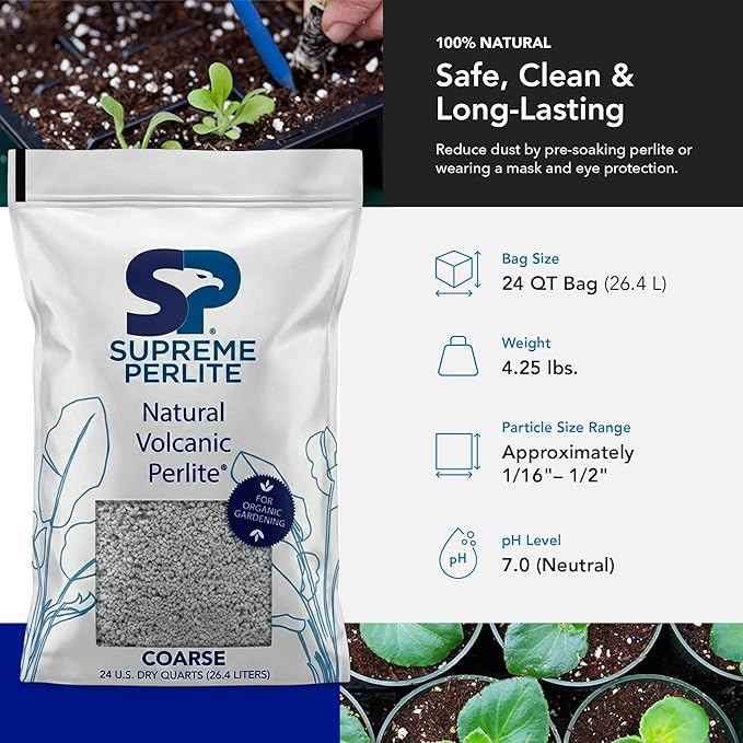 Supreme Perlite Coarse Horticultural Perlite for Potting Soil, Seed Starting, Propagation & Organic Gardening, 24 Quart Bag - Improves Drainage and Soil Aeration for Indoor or Outdoor Plant Use