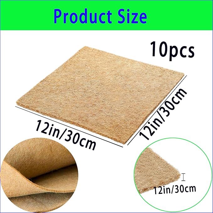 10 Pack Jute Grow Mat for Microgreens, 12" X 12" Hydroponic Grow Pads for Growing Tray Sprouting Trays Jute Fiber Seed Starter Planting for Wheatgrass Sprouts Starter Tray，Micro Greens & Wheatgrass