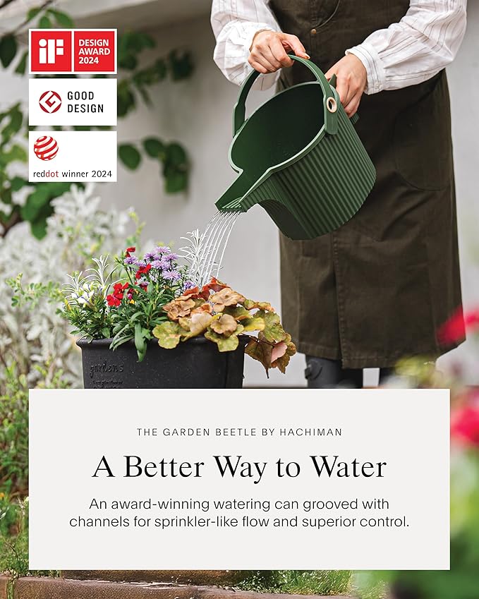 Hachiman Large Watering Can - 5 L Plant Watering Can with Widened Spout for Indoor and Outdoor Plants - Hands-Free Filling - 15" × 7.2" - Black