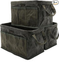 Tool Bag for Organizing, Waxed Canvas Wide Open Top Tool Tote Bag with 6 External Pockets, 13.8 x 7.8 x 7.8 Inches 3-Pack (ArmyGreen)