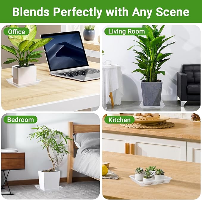 GREANER Clear Plant Drip Tray, 10/12/14 Inches Heavy Sturdy Plastic Tray, Flower Pot Saucers for Indoor Outdoor(6 Packs)