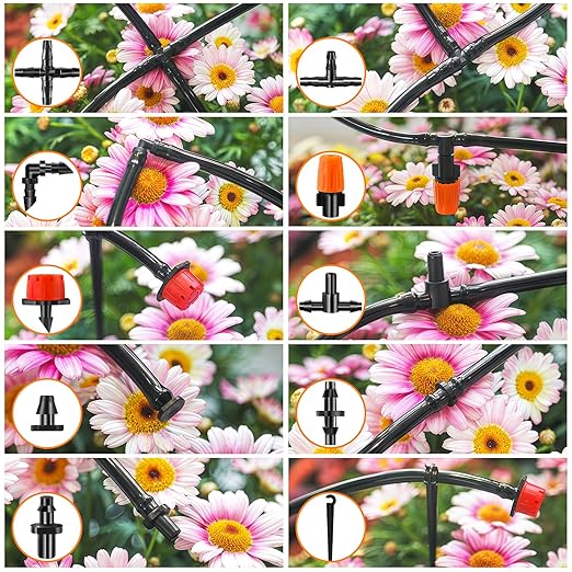 240-Piece Drip Irrigation Fittings Kit for 1/4" Tubing, Complete Set of Drip Barbed Connectors (Nozzle, Micro Dripper, Nozzle Tee, Single Barb, Coupling, Tee, Elbow, Plug, Cross, Stake)