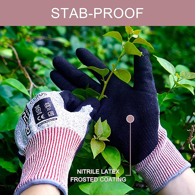 CYRUS Nitrile Gardening Gloves for Women＆Men, Thorn-Proof Garden Gloves,Work for Yard Garden, Weeding, Digging, Pruning