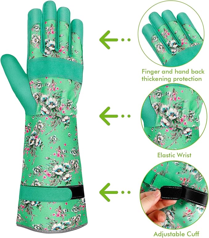 Long Gardening Gloves for Women Thorn Proof Leather Garden Gloves Breathable Working Gloves for Women Yard Outdoor