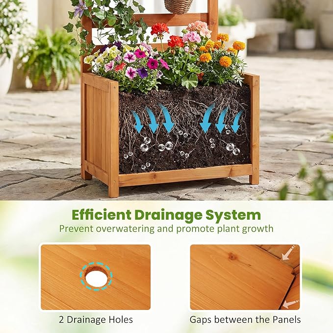 Giantex Set of 2 Wood Raised Garden Bed with Trellis, Outdoor Planter Box for Vines Flowers Vegetables, Herbs, Freestanding Plant Container Privacy Planters for Porch, Patio, Backyard