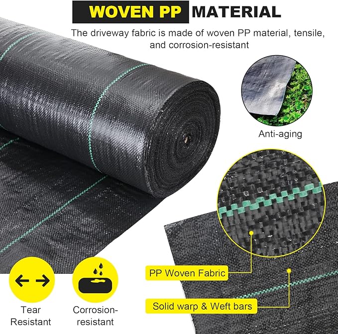 Driveway Fabric 6.5x300 ft - Commercial Weed Barrier, Heavy Duty 3.5OZ Landscape Fabric for Road, French Drain, Erosion Control, Construction Projects