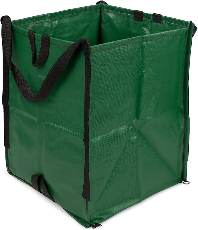 DURASACK Heavy Duty Home and Yard Bags 48-Gallon Reusable Self-Standing Lawn and Leaf Bags Garbage Can with Reinforced Handles, Green, 3 Pack