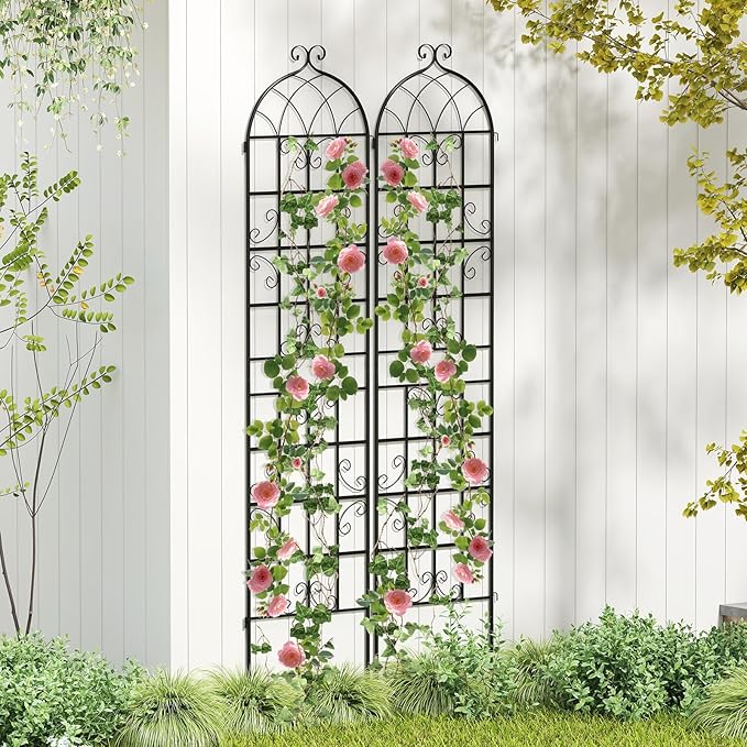 Giantex 4 Packs 86"x20" Metal Garden Trellis for Outdoor Climbing Plants, Heavy-Duty Plant Support for Vine Rose Vegetable Flower, Rustproof Black Metal Coating Patio Trellis Arch Decorative Fence