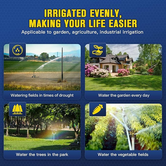 Brass Impact Sprinkler Head - 1/2 Inch Impact Sprinklers with Adjustable Nozzles for 360 Degrees Watering, Ideal for Large Patio Garden Irrigation - 3 PCS