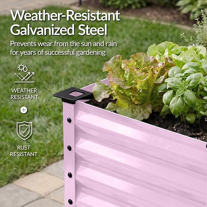 Best Choice Products 48x24x30in Galvanized Raised Garden Bed, Metal Elevated Planter Box, Vegetable Garden for Backyard, Patio, Balcony, 100% Non Toxic Materials - Pink