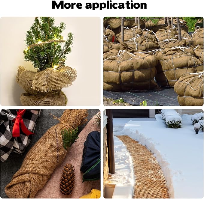 2 Pack Burlap Plant Covers Freeze Protection,15ftx40in Burlap Fabric Bags,Natural Burlap Plant Blankets,Plant Covers Freeze Protection for Winter Outdoor Bushes Trees Potted Plants