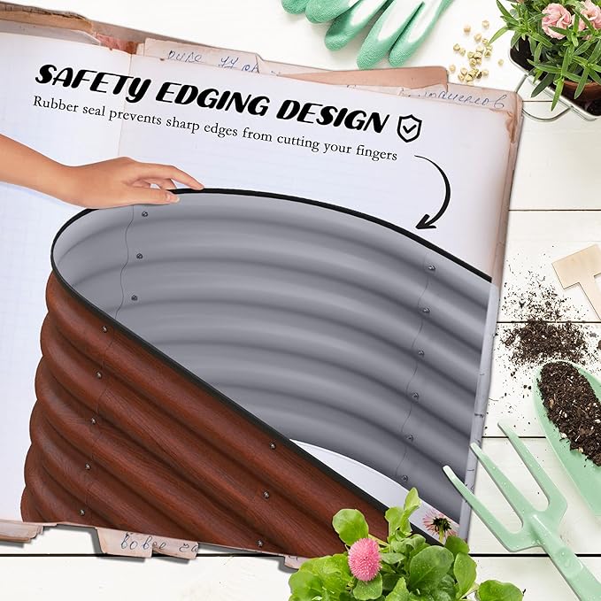 Outsunny 3.5' x 2' x 1.4' Galvanized Raised Garden Bed Kit, Outdoor Metal Elevated Planter Box with Safety Edging, Easy DIY Stock Tank for Growing Flowers, Herbs & Vegetables, Brown