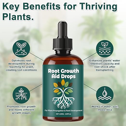 Root Drops, Root Growth Aid Drops, Rooting Hormone for Cuttings, Houseplant Prop Drops, Propagation Drops for Faster Roots & Less Shock, Liquid Formula for Indoor Water & Soil Propagation (4 OZ)
