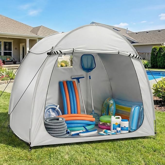 VINGLI Bike Storage Tent for 4-5 Bikes with Carry Bag, Portable Bicycle Storage Shed Waterproof with Window, Bike Tent for Motorcycle,Garden Tools,Lawn Mower (Light Grey, 6.8x4.9 FT)