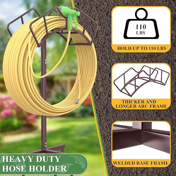 Super Stable Garden Hose Holder, Detachable Water Hose Holders, Hose Storage Stand Holds 150-Feet Hose, Free Standing Water Hose Holders for Outside Yard Lawn (Bronze)