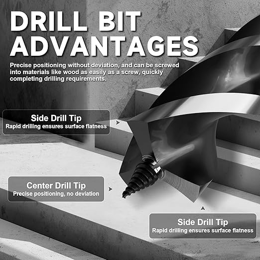 1-1/4"×9" Professional Auger Drill Bit for Wood with Quick Change 1/2" Hex Shank- 3-Cutter Design with Dual-Flute for Fast Chip Removal, Fits Hardwood, Softwood, PVC, Drywall & Tree Stumps