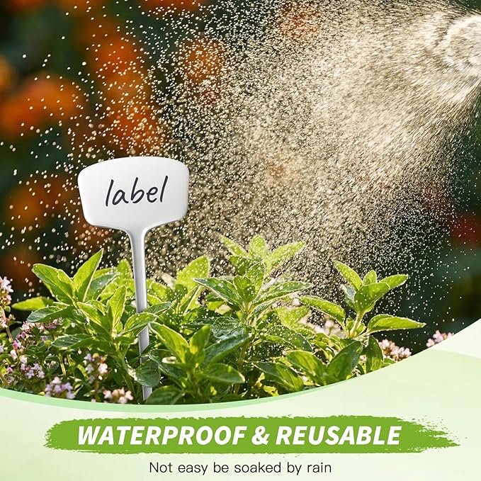 Weysat 100 Pcs 14.2 Inch Plastic Labels Plant Tags T Type Plant Markers with Pen for Outdoor Indoor Garden Pot Herbs Flowers Vegetable